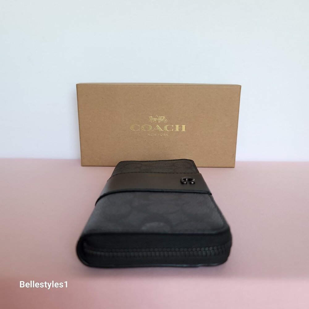 COACH Boxed Slim Accordion Signature Canvas & Leather Wallet w Back-slip pocket⭐ - Picture 8 of 16
